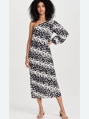 The Lulo Project Porto 2 One Shoulder Midi Dress, Size S, Color Black/White